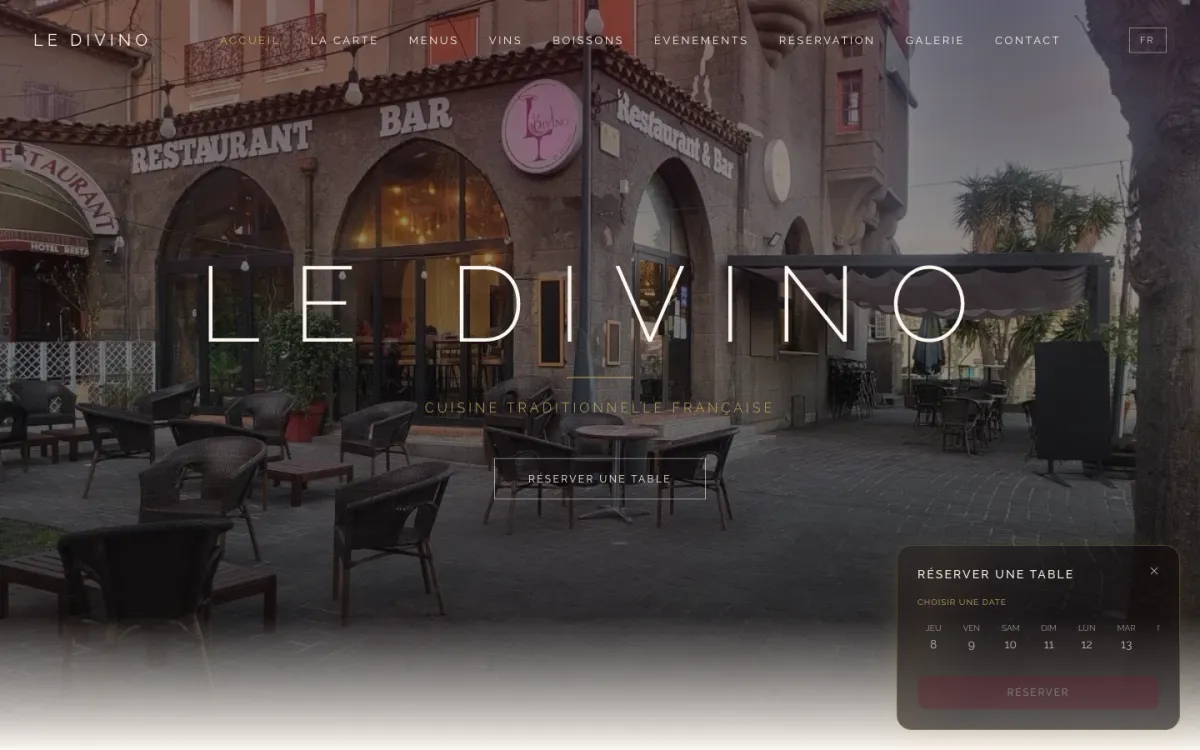 Aperçu site Le Divino, restaurant de cuisine française en centre-ville d'Agde