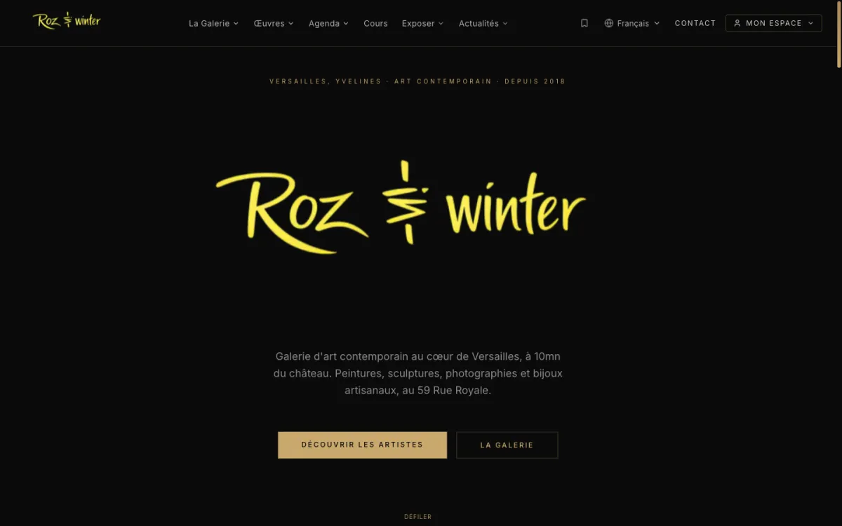 Aperçu site Roz In Winter, galerie d'art contemporain à Versailles